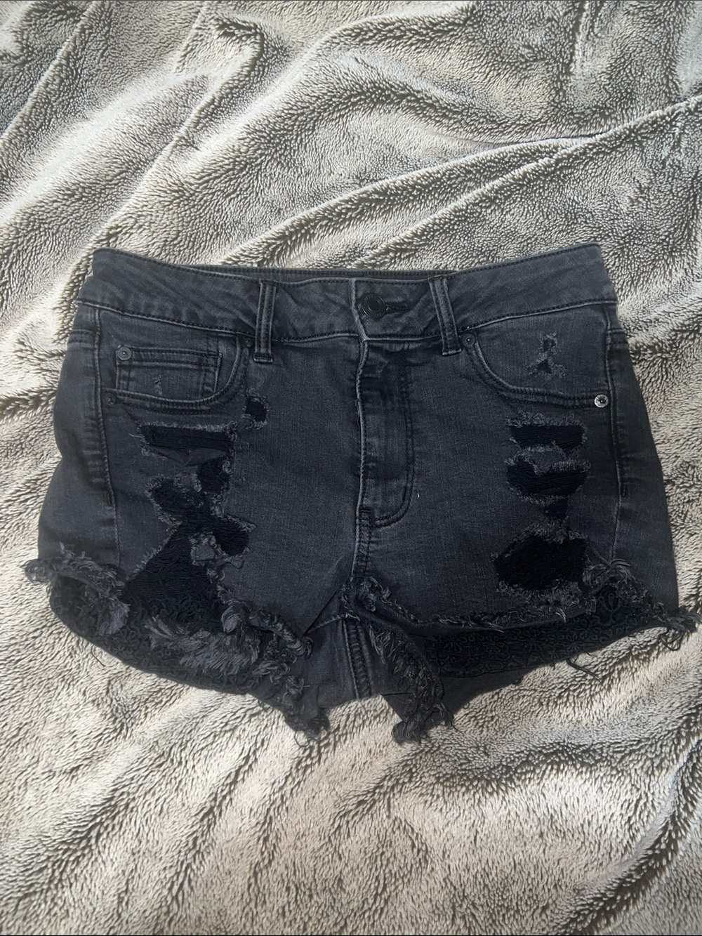American Eagle Outfitters Black Distressed High-Rise Jean Shorts